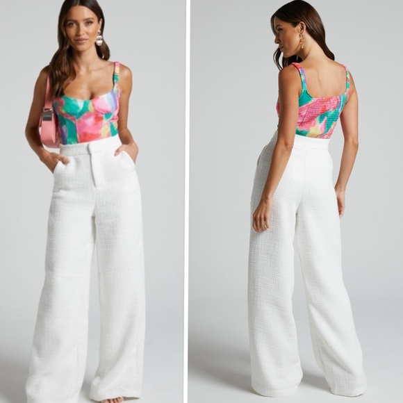 Showpo Walters Wide Leg High Waist Tailored Pants In White-IvoryTweed Size 2 - Picture 2 of 14